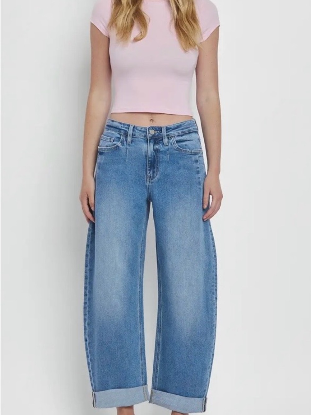 VERVET BY FLYING MONKEY “Baby Barrel” Jeans in Light Blue Wash